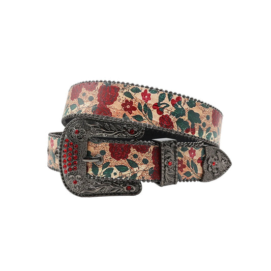 Black Buckle With Red Studdent Rhinestone Belt