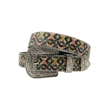 Silver Buckle Lining Strap With Silver Studded Rhinestone Belt