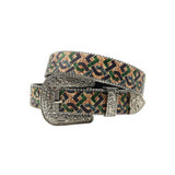 Silver Buckle Lining Strap With Silver Studded Rhinestone Belt