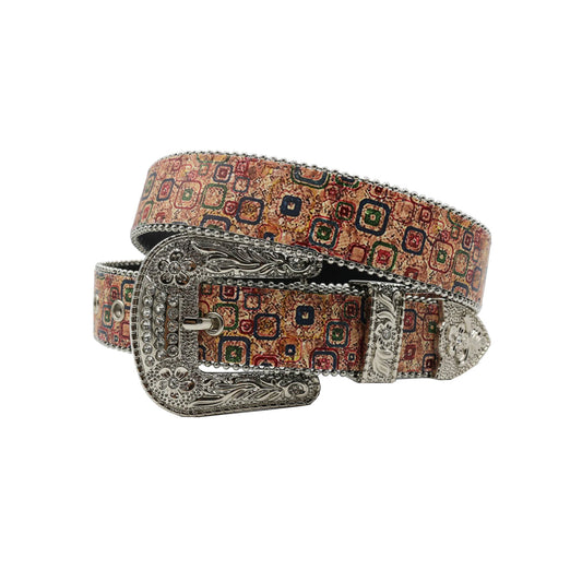 Silver Buckle Square Desigen Strap With Silver Studded Rhinestone Belt