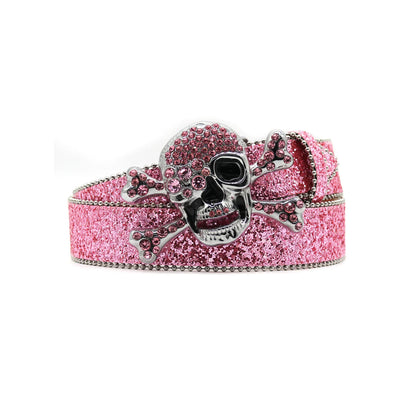 Skull Buckle With Vibrant Pink Western Rhinestone Belt