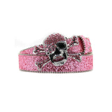 Skull Buckle With Vibrant Pink Western Rhinestone Belt
