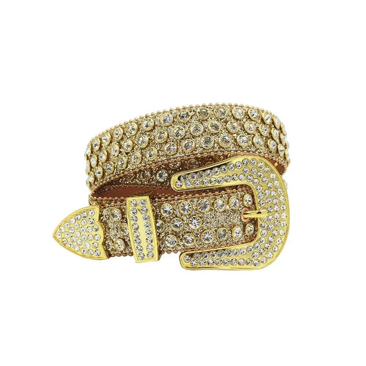 Engraved Buckle With Intricate Western Gold Rhinestone Belt