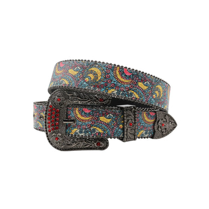 Black Buckle Blue Strap With Red Studdent Rhinestone Belt