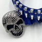 Skull Buckle with Blue Bullets Strap Rhinestone Belt