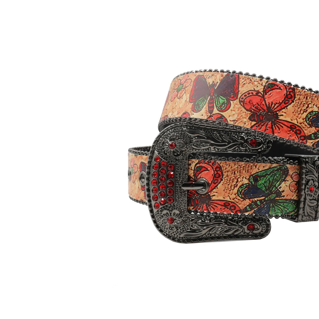 Black Buckle With butterfly Strap Rhinestone Belt