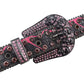 Skull Buckle Black Strap With Pink Crystal Studded Rhinestone Belt