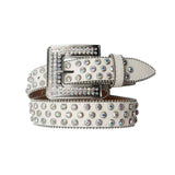 Engraved Buckle With White Western Rhinestone Belt