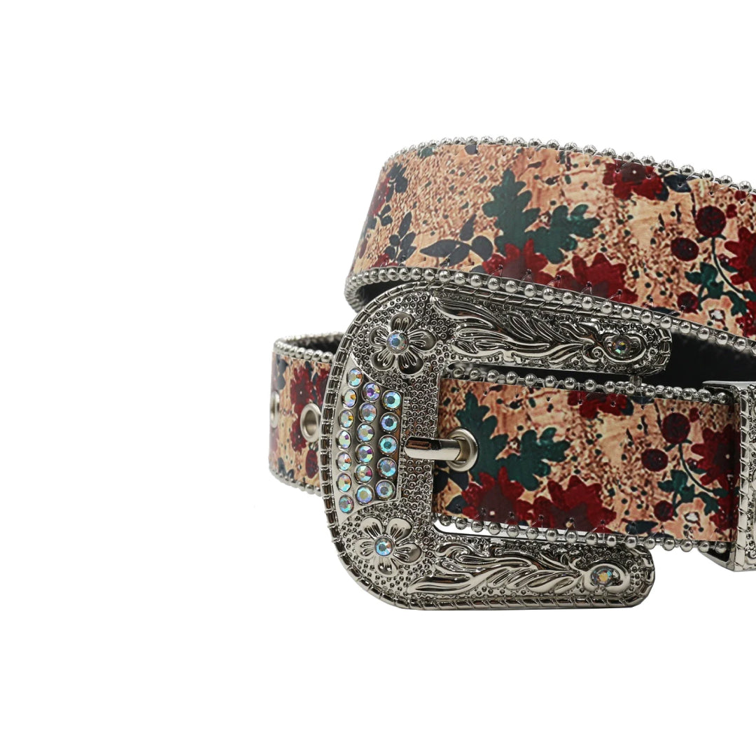 Wide Buckle Design Strap With Blue Studded Rhinestone Belt