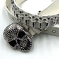 Skull Buckle with White Bullets Strap Rhinestone Belt