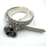 Skull Buckle with White Bullets Strap Rhinestone Belt