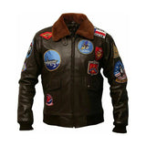 Top Gun Brown Faux Shearling Maverick Bomber Jacket-Men Shearling Jacket-Premium Leather Store
