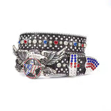 Eagle Buckle Black Strap Crystal Studded Rhinestone Belt
