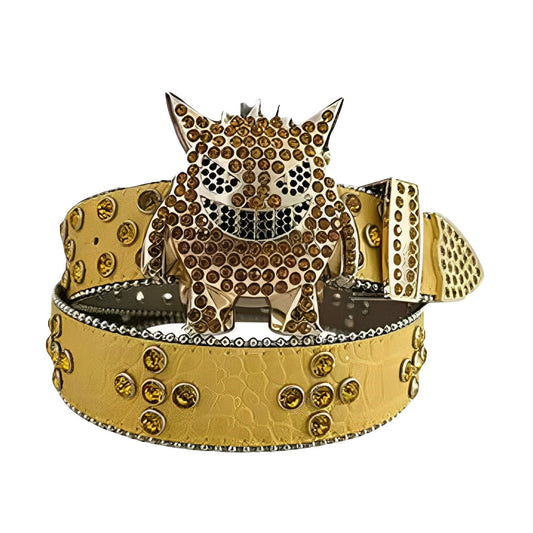 Monster Buckle Yellow Strap Crystal Studded Rhinestone Belt