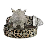 Monster Buckle Leopard Strap Crystal Studded Rhinestone Belt