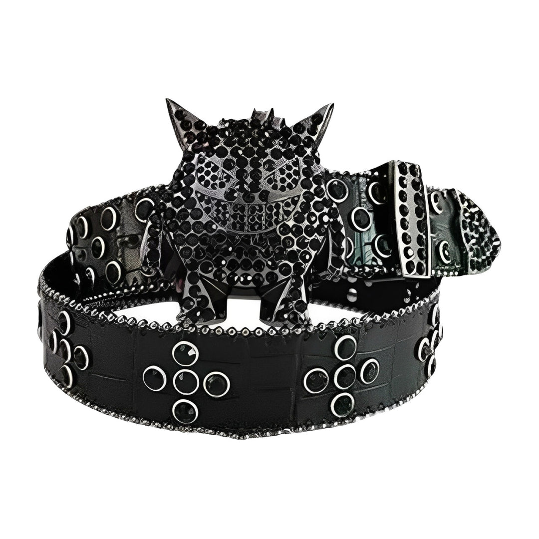 Monster Buckle Black Strap Crystal Studded Rhinestone Belt