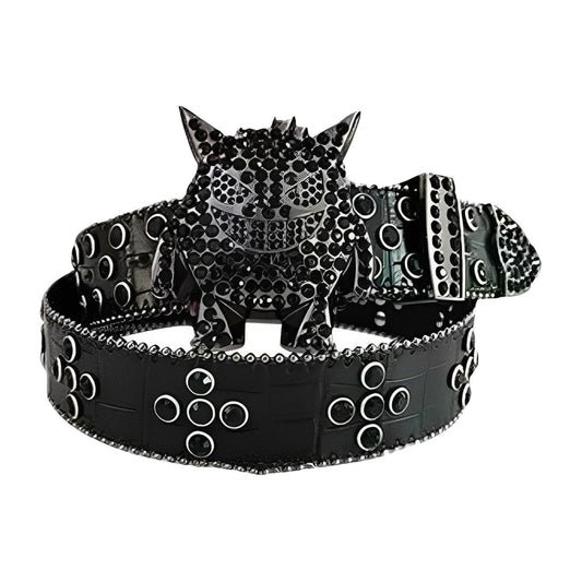 Monster Buckle Black Strap Crystal Studded Rhinestone Belt