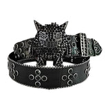 Monster Buckle Black Strap Crystal Studded Rhinestone Belt
