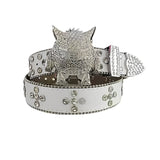 Monster Buckle White Strap Crystal Studded Rhinestone Belt