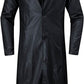 Black Button Closure Leather Long Coat