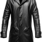Black Button closure Long Leather Coat