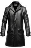 Black Button closure Long Leather Coat