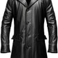 Black Strap Pocket Long Leather Coat