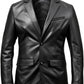 Black Button Style Leather Long Coat