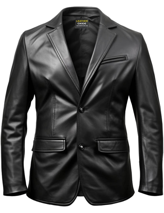 Black Button Style Leather Long Coat