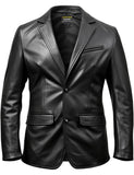 Black Button Style Leather Long Coat
