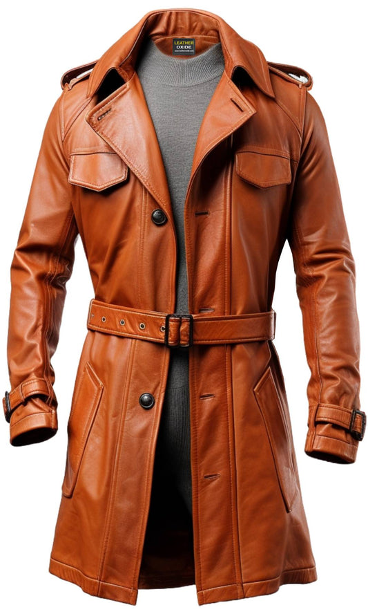 Tan Classic Long Real Leather Coat