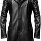 Black Stylish Button Long Leather Coat