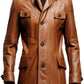 Brown Stylish Erect Style Leather Coat