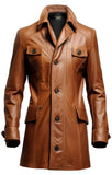 Brown Stylish Erect Style Leather Coat