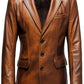 Brown Winter Round Cuffs Leather Coat
