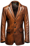 Brown Winter Round Cuffs Leather Coat