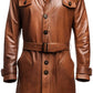 Brown Vintage Button Style Long Leather Coat