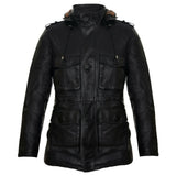Black Hooded Classic LeatherTrench Overcoat