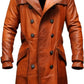 Brown Modern Open Hem Leather Coat