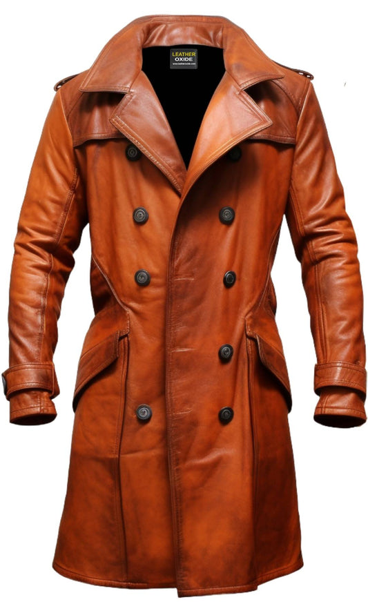 Brown Modern Open Hem Leather Coat