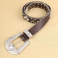 Women's PU Leather Bohemian Belt with Metal Fittings, Spot Drill, Cross Chain & Buckle