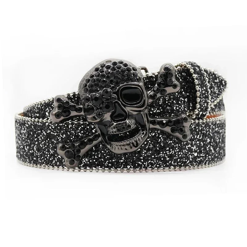 Rhinestone-Studded Skull Western Belt