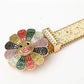 Flower Buckle Gold Strap Multi Color Studded Rhinestone Belt