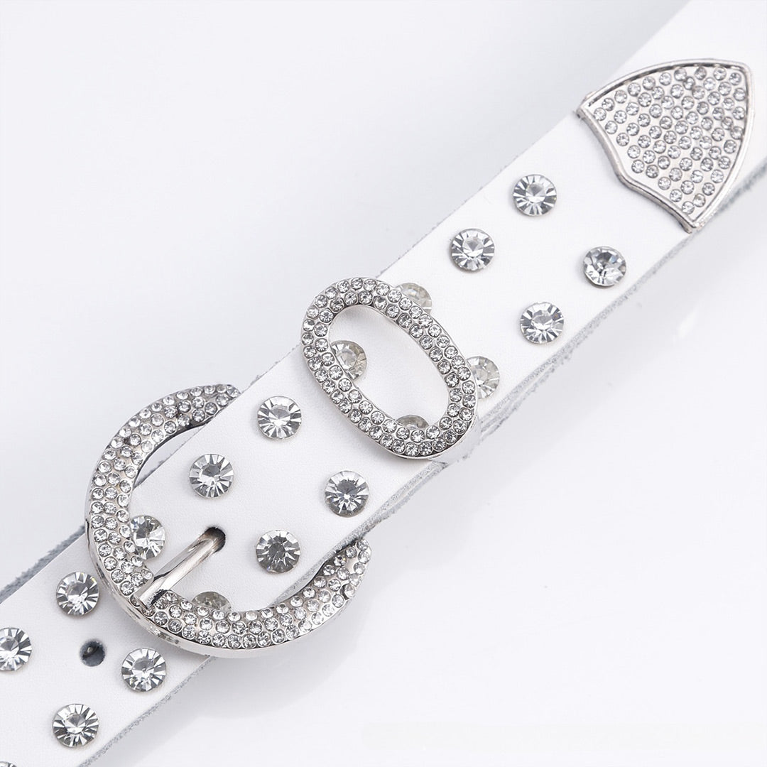 Round Buckle Decor Strap With Multi Studded Rhinestone Belt