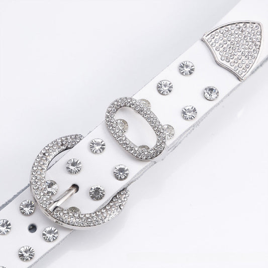 Round Buckle Decor Strap With Multi Studded Rhinestone Belt