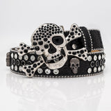 Skull Buckle Black Strap With Black And White Studded Rhinestone Belt