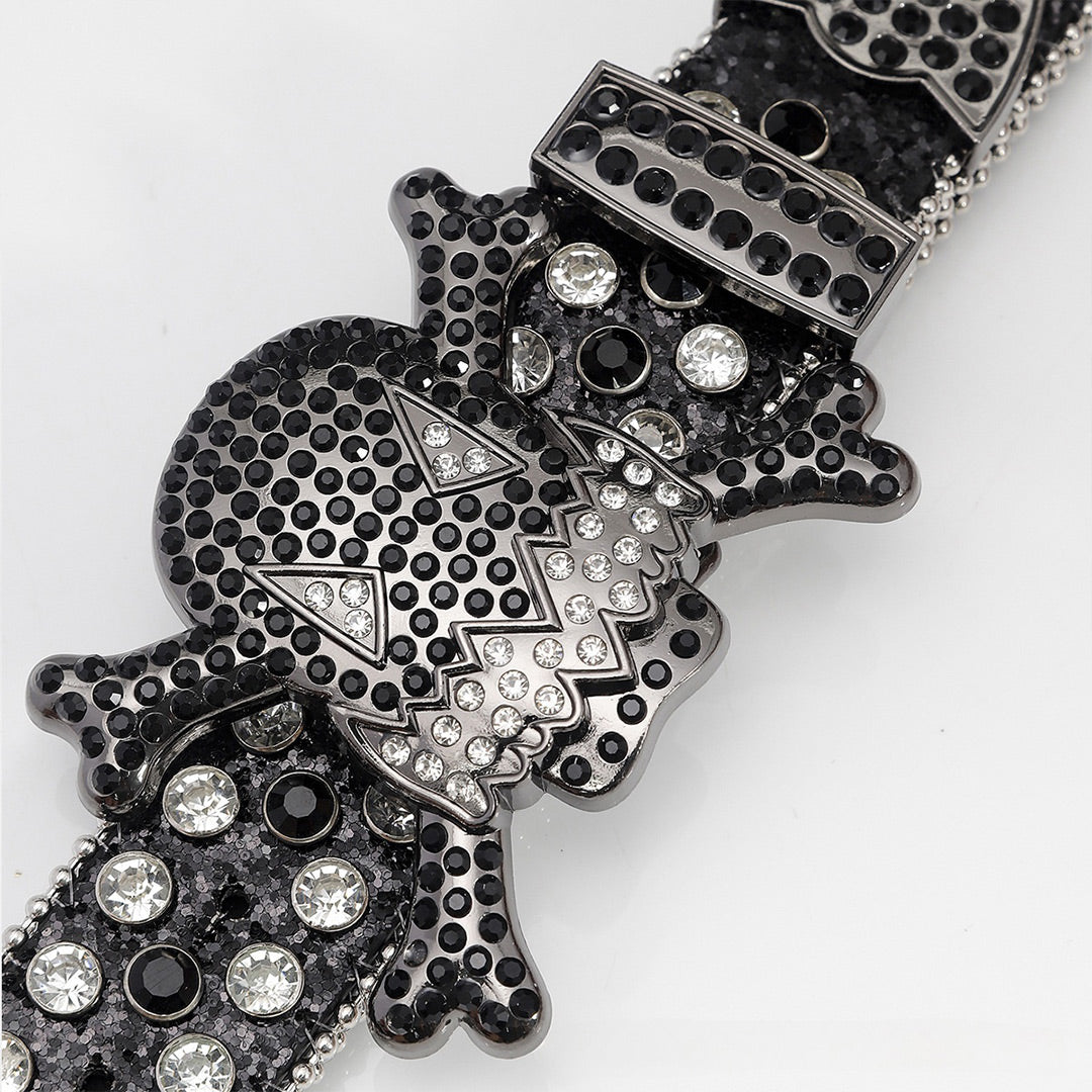 Gengar Buckle Black Strap With Black & Crystal Studded Rhinestone Belt