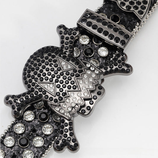 Gengar Buckle Black Strap With Black & Crystal Studded Rhinestone Belt