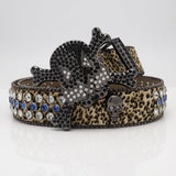 Gengar Buckle Leopard Strap With Black Studded Rhinestone Belt