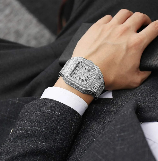 Luxury Iced-Out Square Quartz Watch Unisex